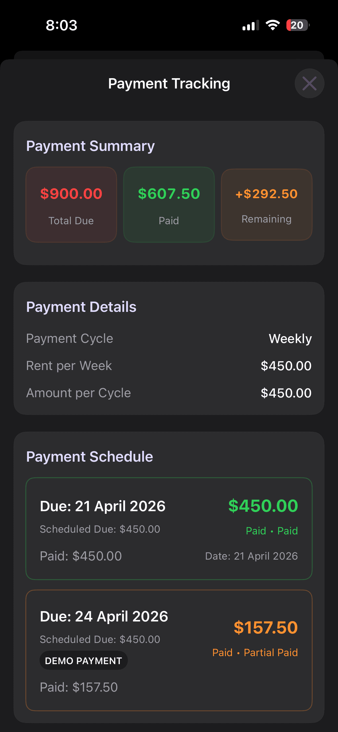 Payment summary